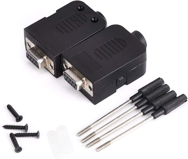 DB9 Female to Terminal Adapter Serial Connector 2Pcs Black Housing Plated Copper Pin - Image 1